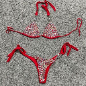 Red Sequin Bikini Set